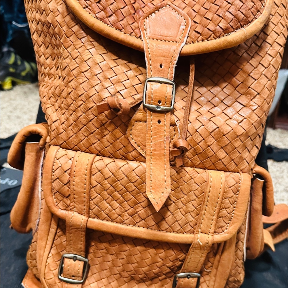 Woven Leather Backpack